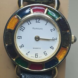 🦋10/$20🦋 Rumours Goldtone/White Multicolor Leather Women's Watch